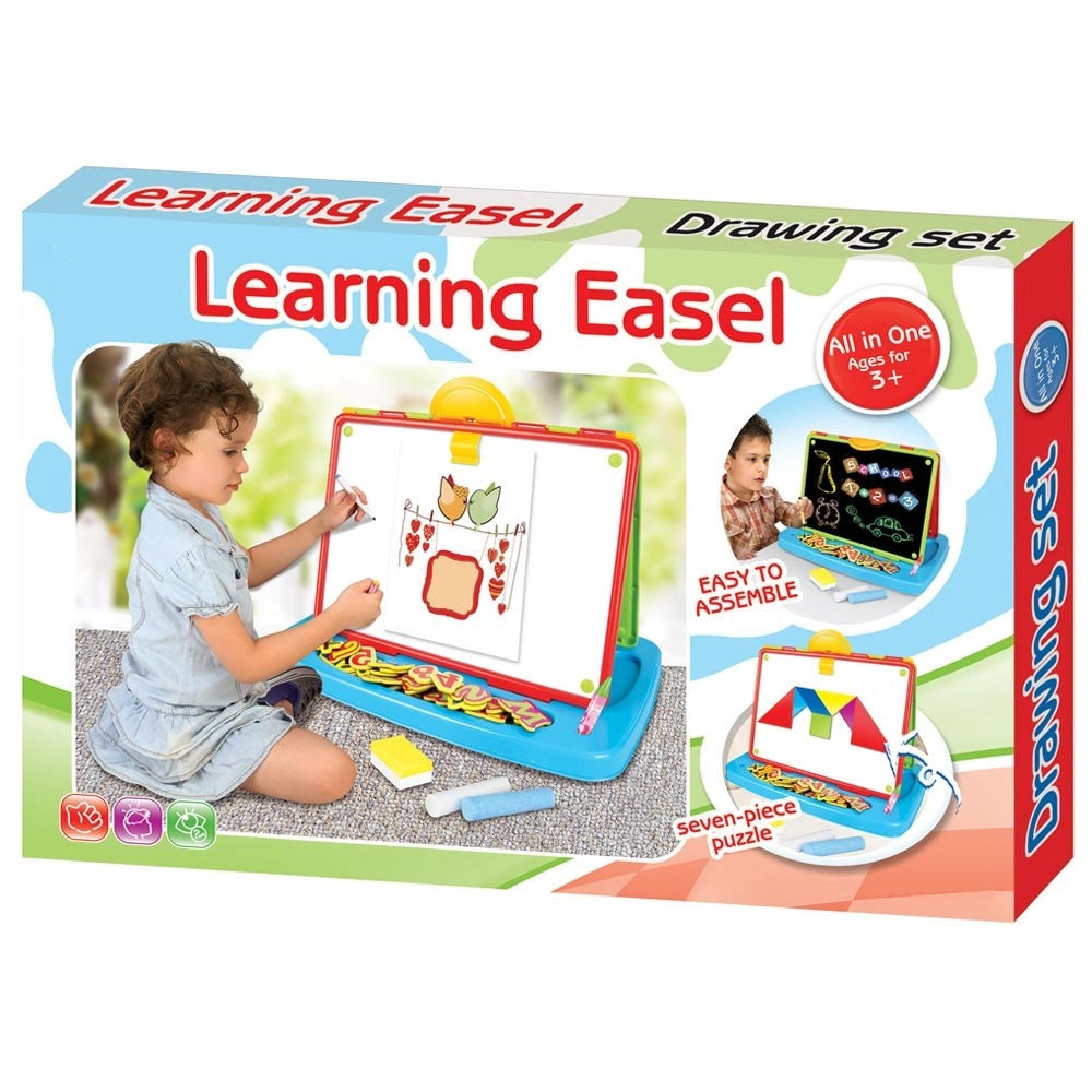 Trade Shop - Doppia Lavagna Con Supporto Da Tavolo Con Accessori Puzzle Lettere E Numeri -