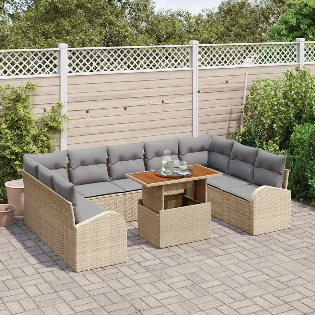 Set Divano da Giardino 10 pcs Beige Poly Rattan 3358366