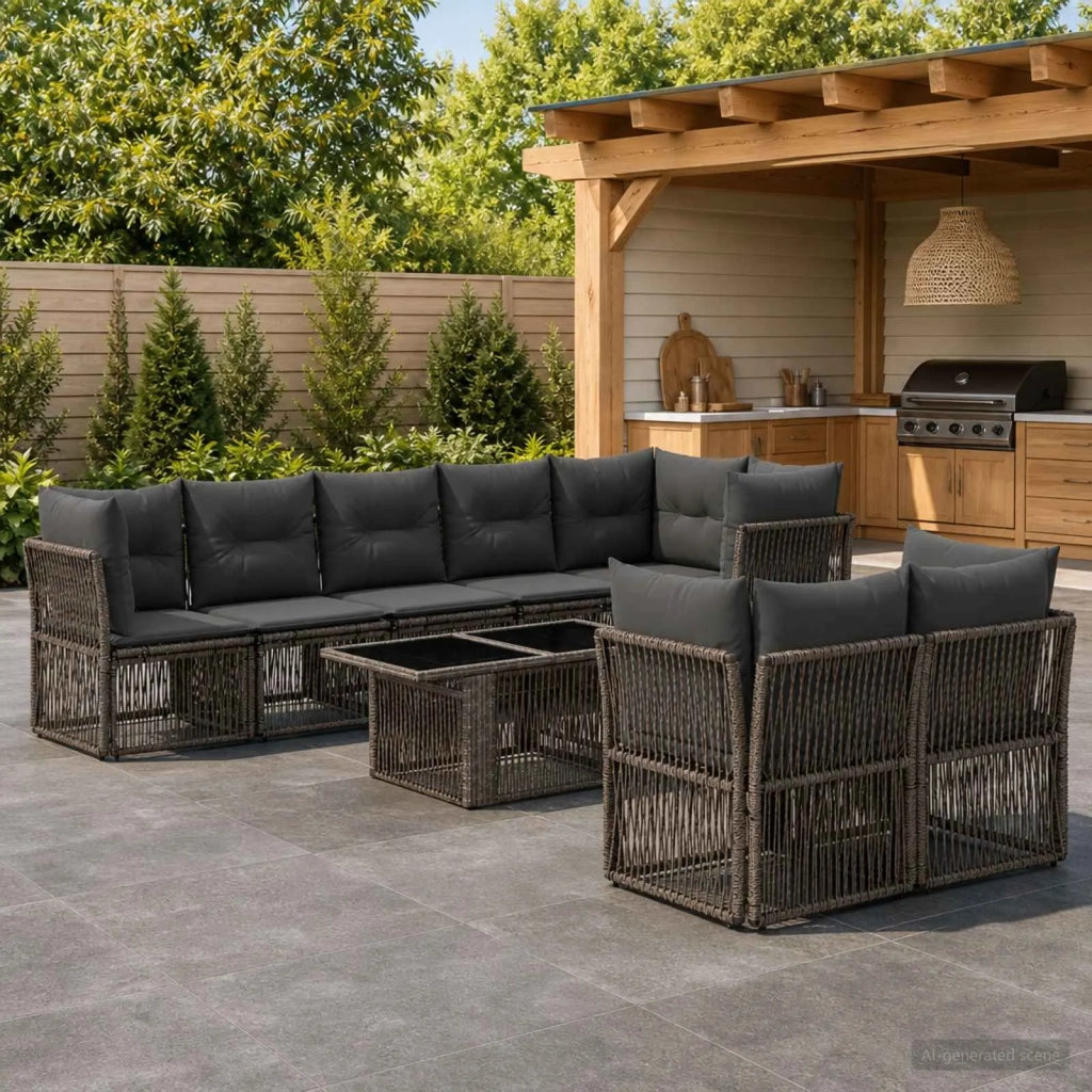 Set Divano da Giardino 8 pz Grigio polyrattan 3436499