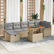 Set Divano da Giardino con cuscino 8 pcs Beige polyrattan