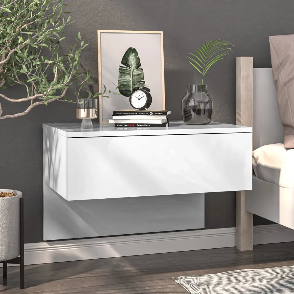 Comodini a Muro 2 pz Bianco Lucido 810948