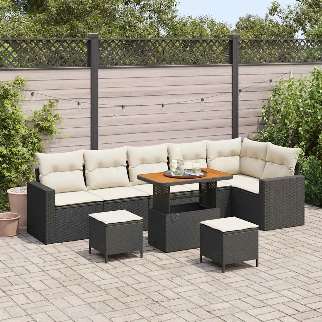 Set Divano da Giardino 11 pcs Nero e Crema polyrattan 3363585