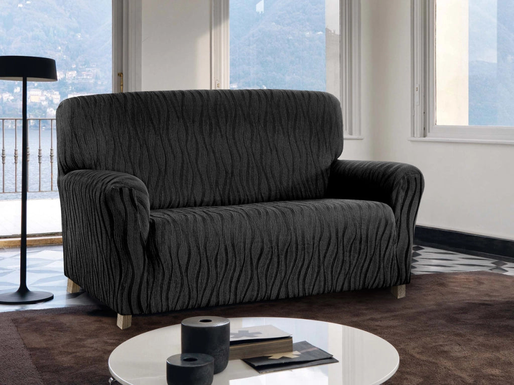 Copridivano Sofà Poltrona Elasticizzato Protezione Macchie Modello Wonderful - 3 Posti - Nero