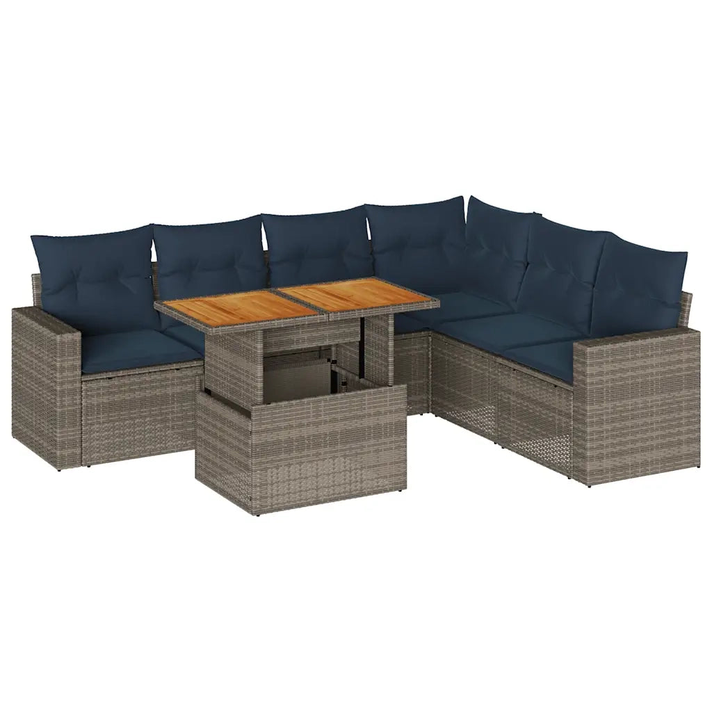 Set Divani da Giardino 7 pz con Cuscini Grigio in Polyrattan 3327050