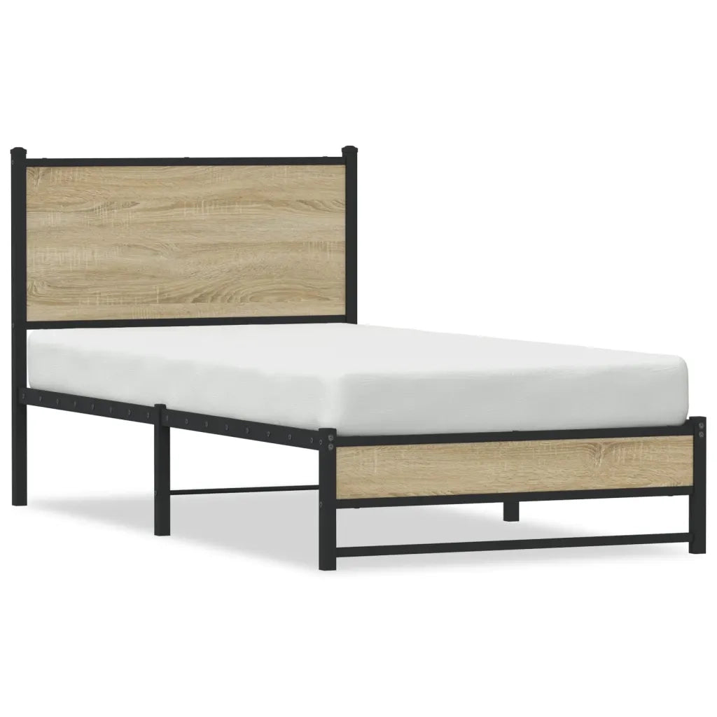 Letto singolo | Letto per adulti | Giroletto senza Materaso in Metallo Rovere Sonoma 75x190 cm