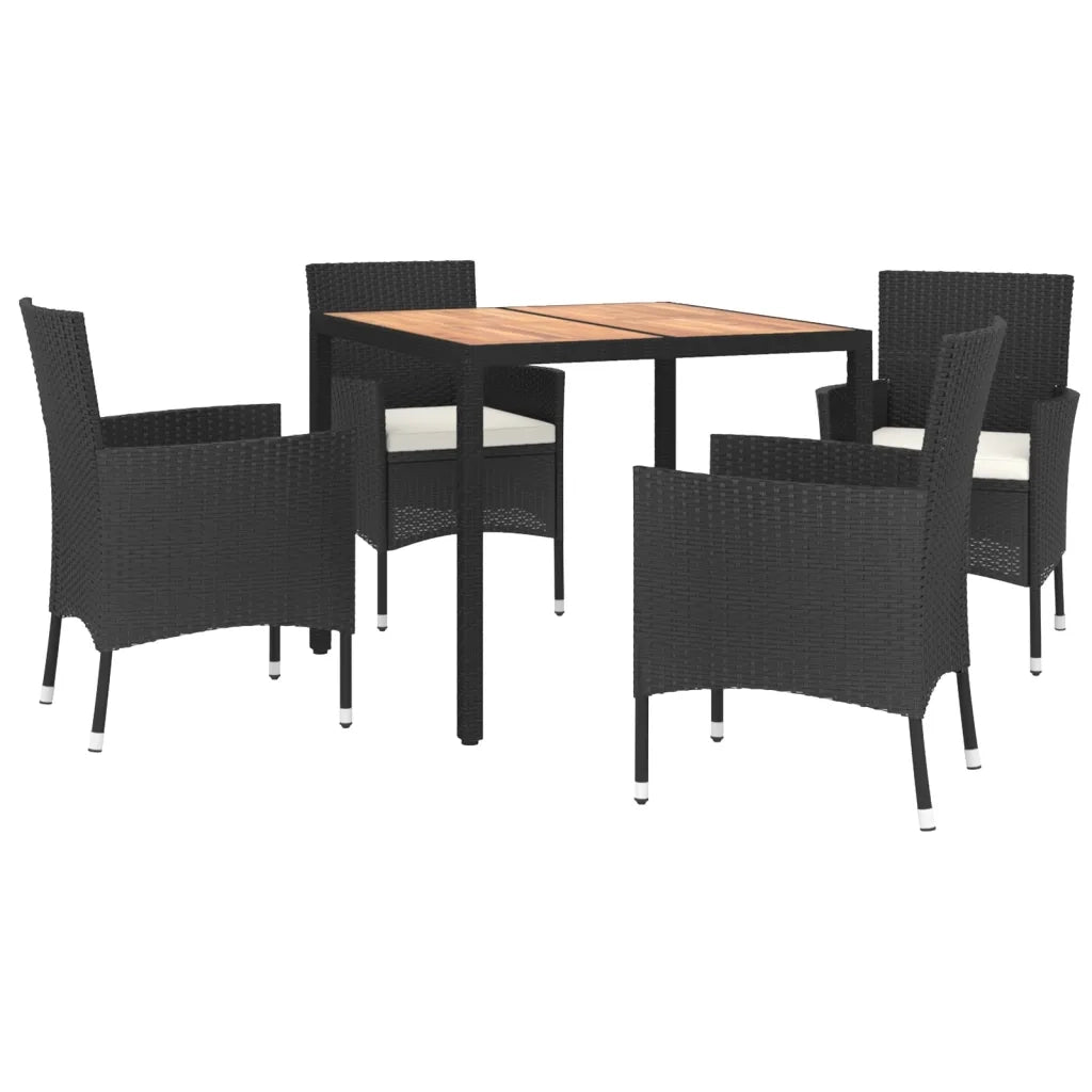 Set da Pranzo da Giardino 5 pz Nero con Cuscini in Polyrattan 3187389