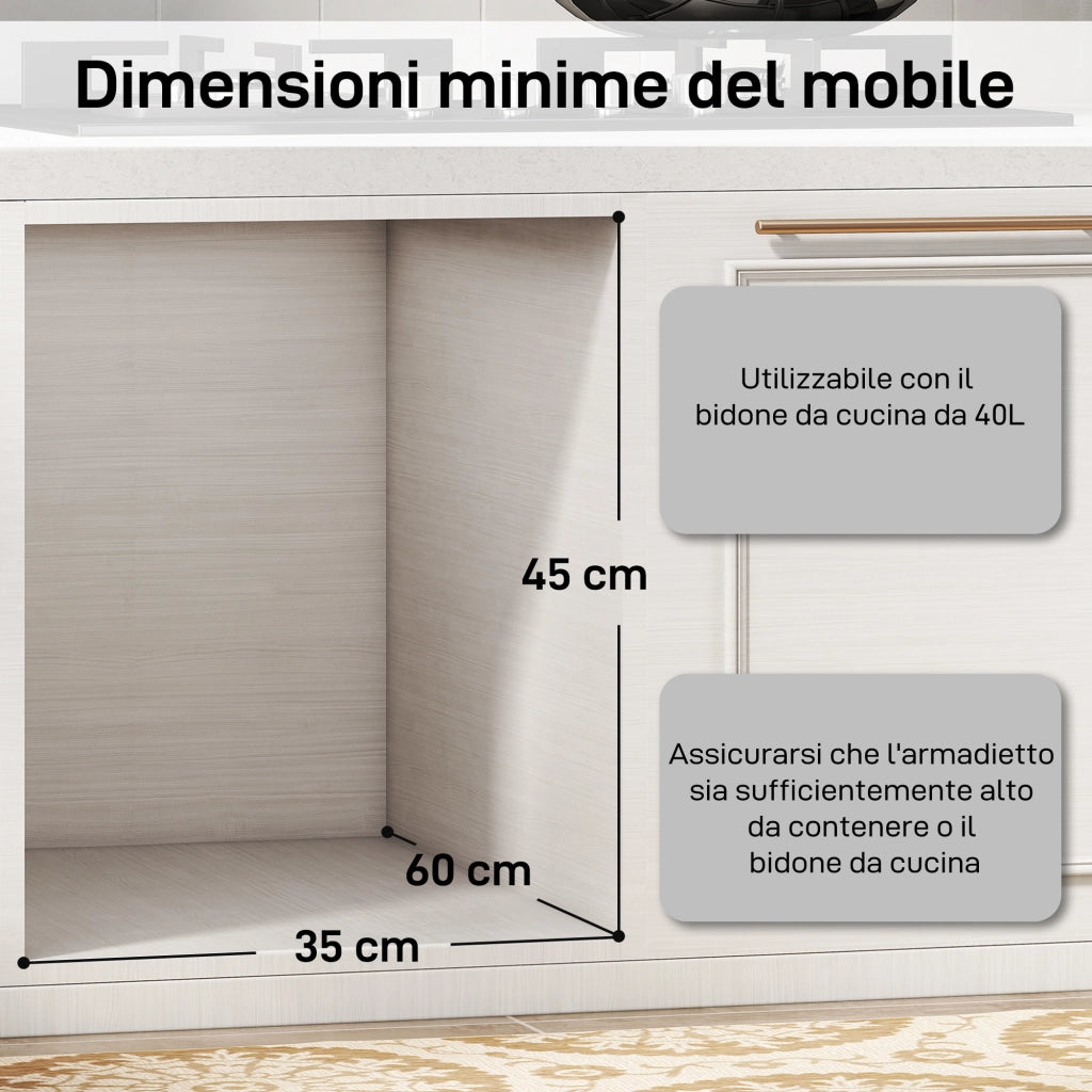 Pattumiera Estraibile Sottolavello per Differenziata con 2 Secchi da 20L. 52x33.5x41 cm. Grigio