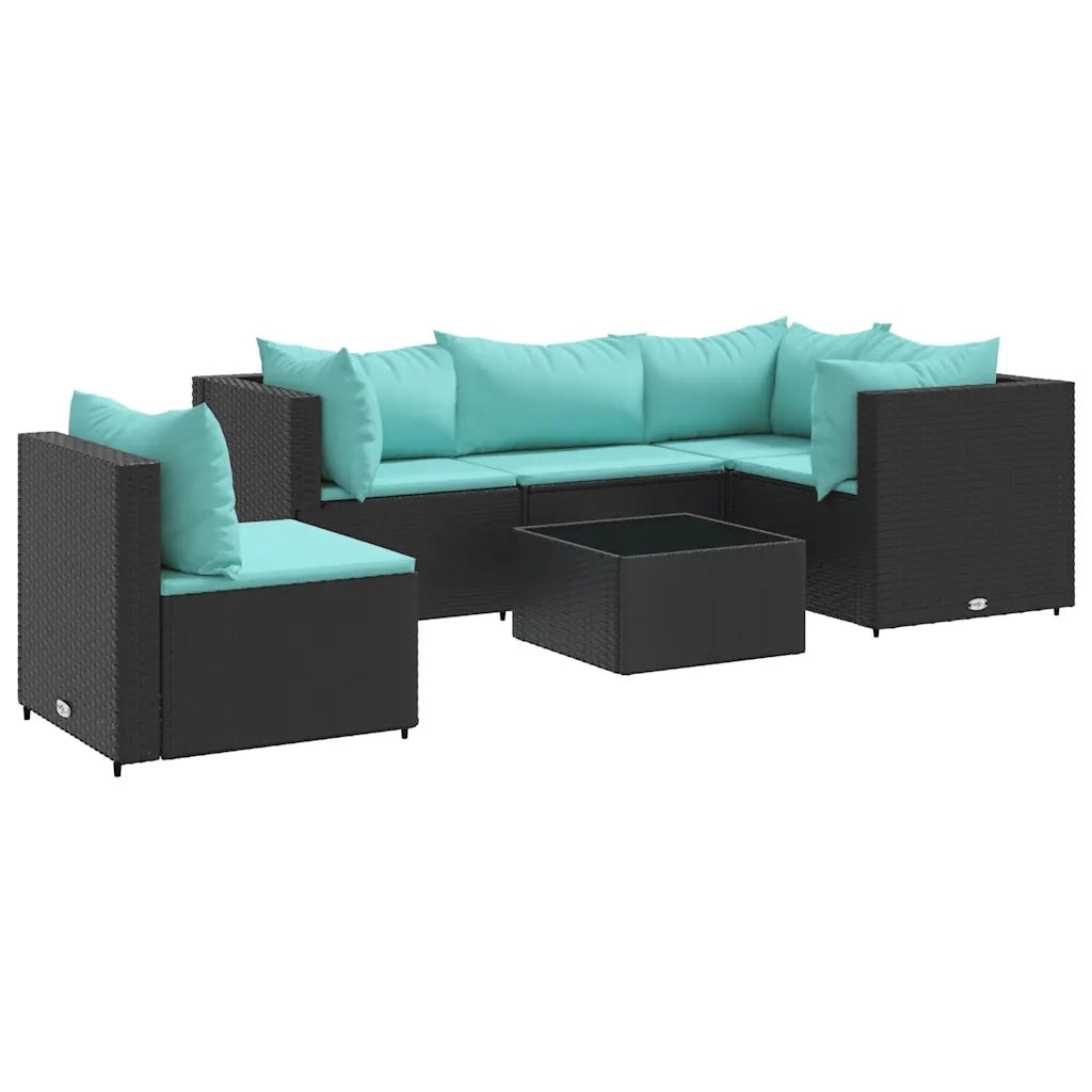 Set Mobili da Giardino 6 pz con Cuscini in Polyrattan Nero 3308164