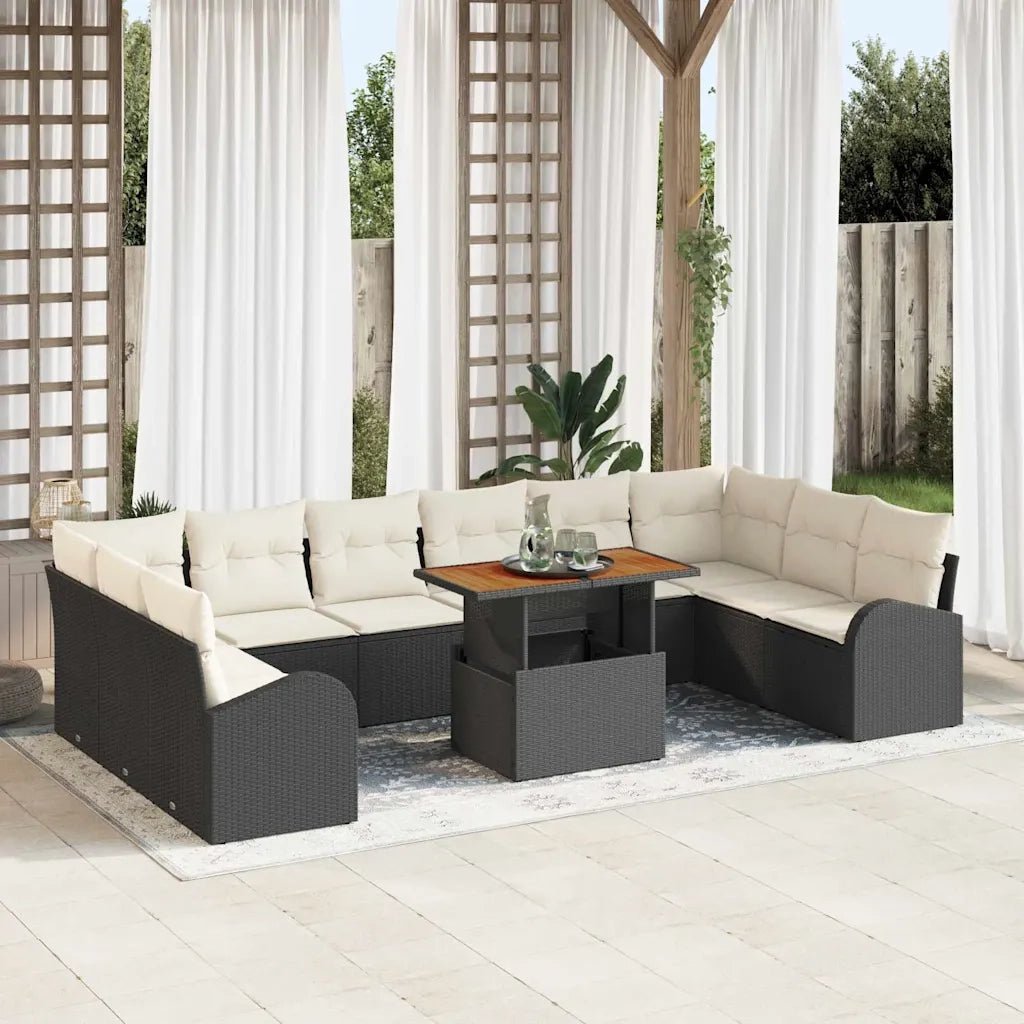 Set Divano da Giardino 11 pcs Nero Poly Rattan 3358371
