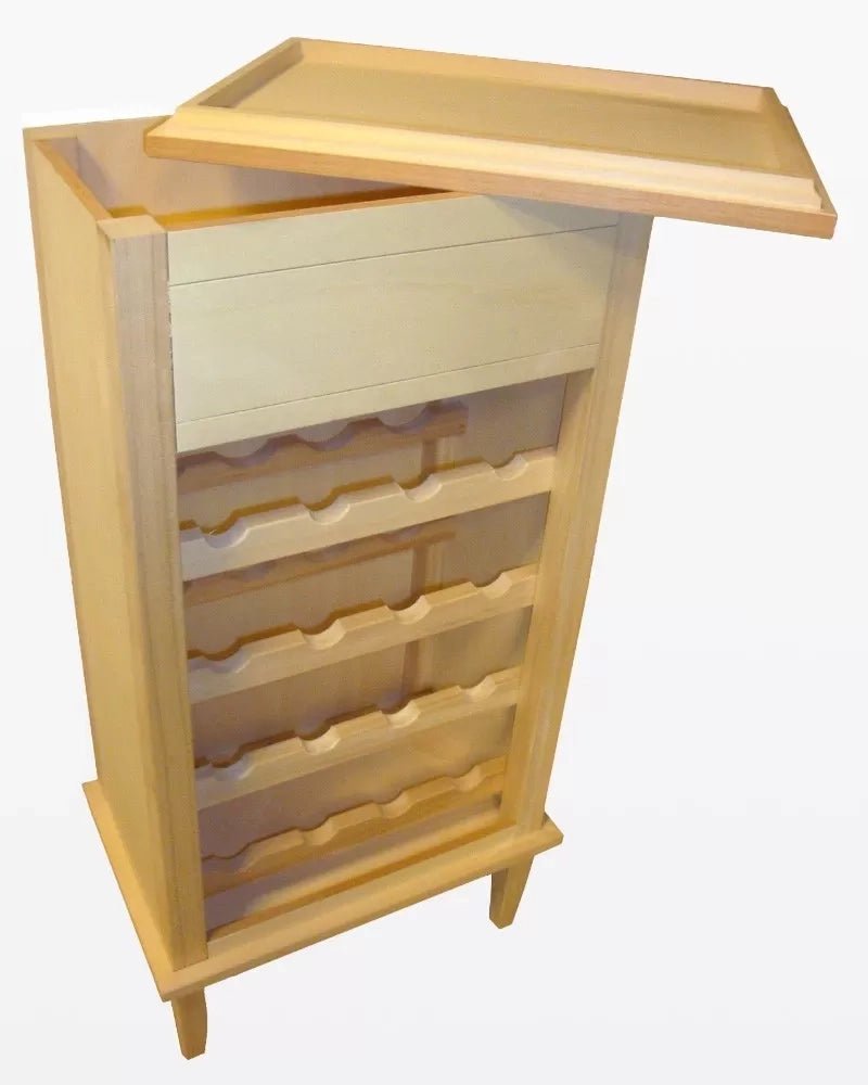 Porta bottiglie in legno cassetto finto con particolare vassoio aperto 54x37x105 (1214) - Mobili 2G