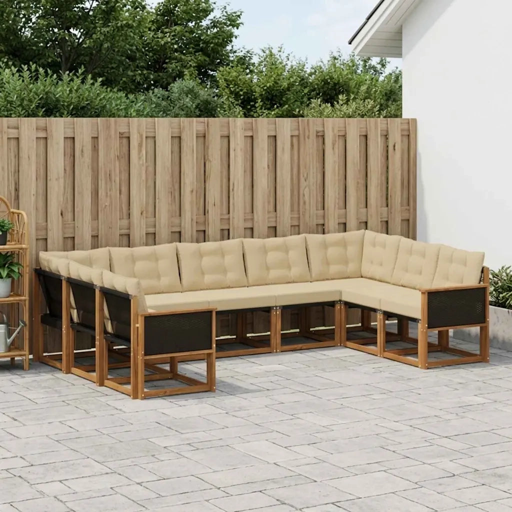 Set di divani da esterno con cuscino 9 pcs Naturale e Beige 3382201