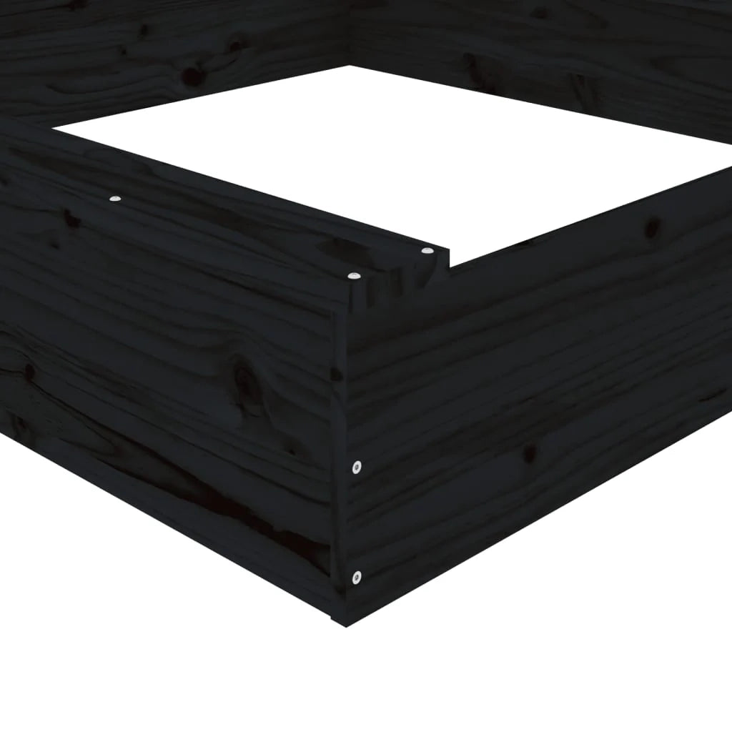 Sabbiera per bambini area giochi da giardino esterna con posti a sedere quadrati legno massello di pino nero 02_0041526