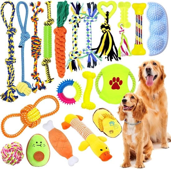 Set completo di giocattoli per cani, 20 pezzi, giocattoli di cotone naturale