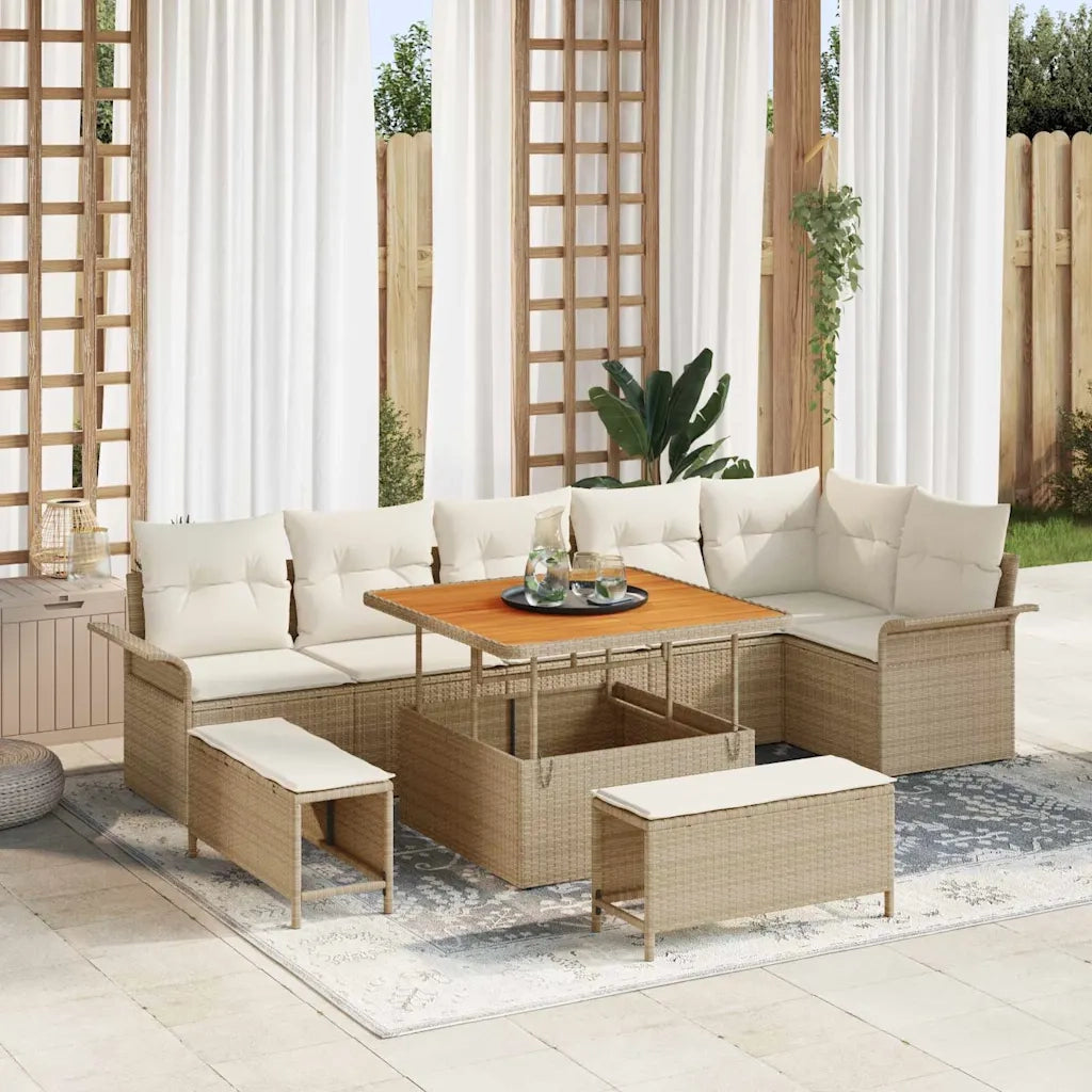 Set Divano da Giardino con cuscino 9 pcs Beige e Crema