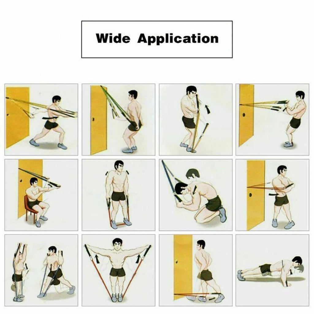 KIT 10 FASCE BANDE ELASTICHE ELASTICI FITNESS PALESTRA RESISTENZA MANIGLIE FORZA