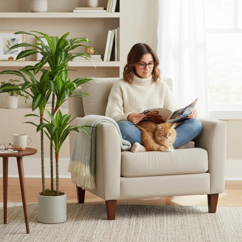 ALBERO ARTIFICIALE Dracena 120 cm Verde con vaso bianco