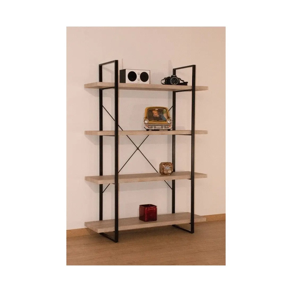 Scaffale industriale SHELVES – 4 ripiani – Legno e metallo – Design loft alla moda