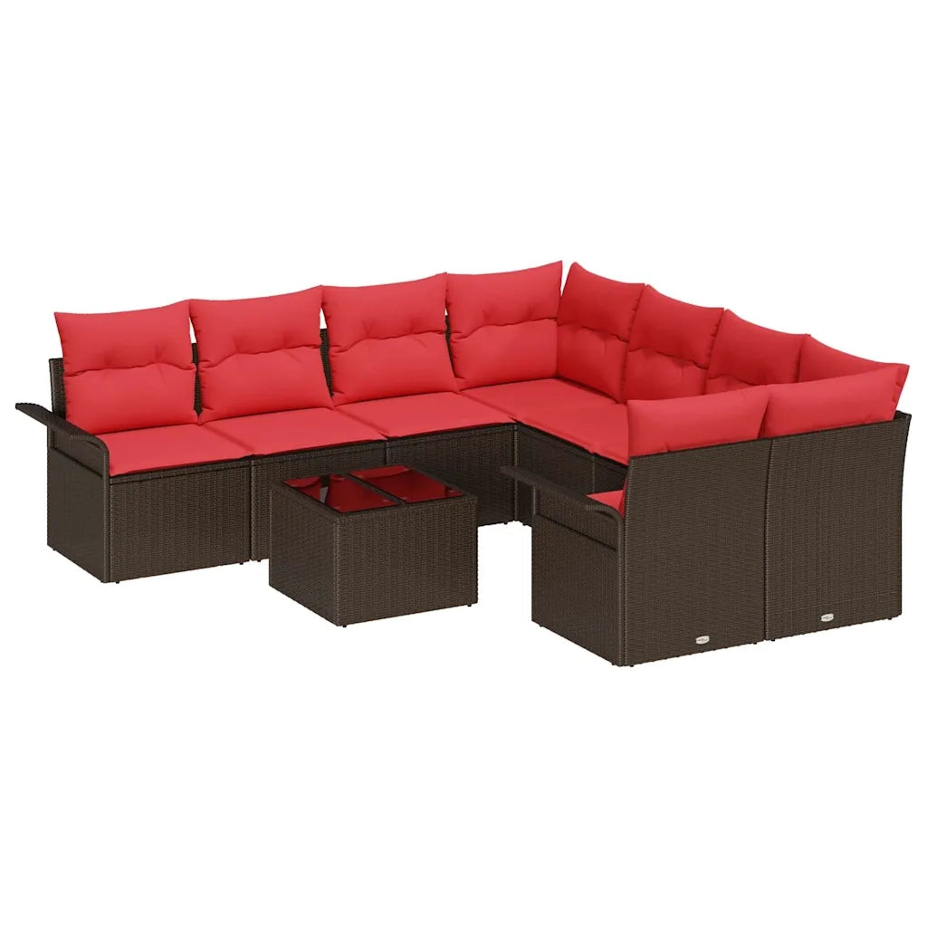 Set Divano da Giardino 9 pcs Marrone e Rosso polyrattan 3345304