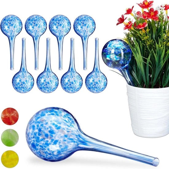 Due getti per piante e fiori - aiuto per ufficio e vacanza - Ø 6 cm - vetro blu
