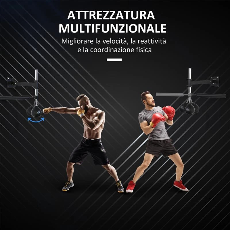 SPEED BAG A PARETE PER BOXE E MMA AD ALTEZZA REGOLABILE CON ASTA, IN ACCIAIO E PU, 79X72X20 CM, NERO