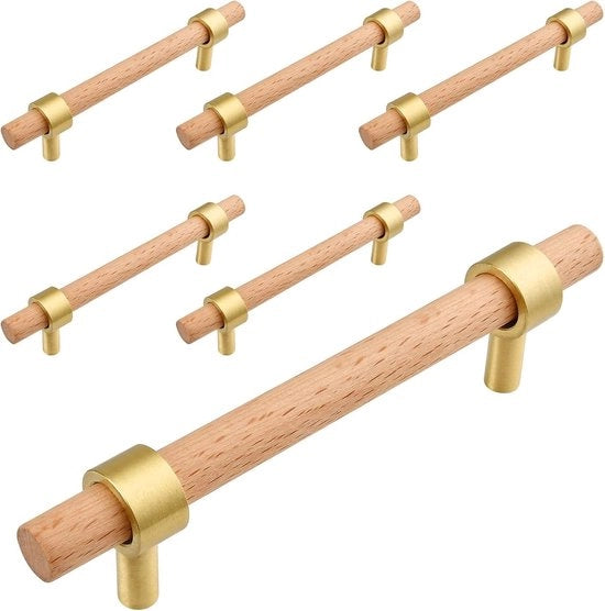 Maniglie per Cucina in Legno - 6 Pezzi - 96mm - Legno Naturale