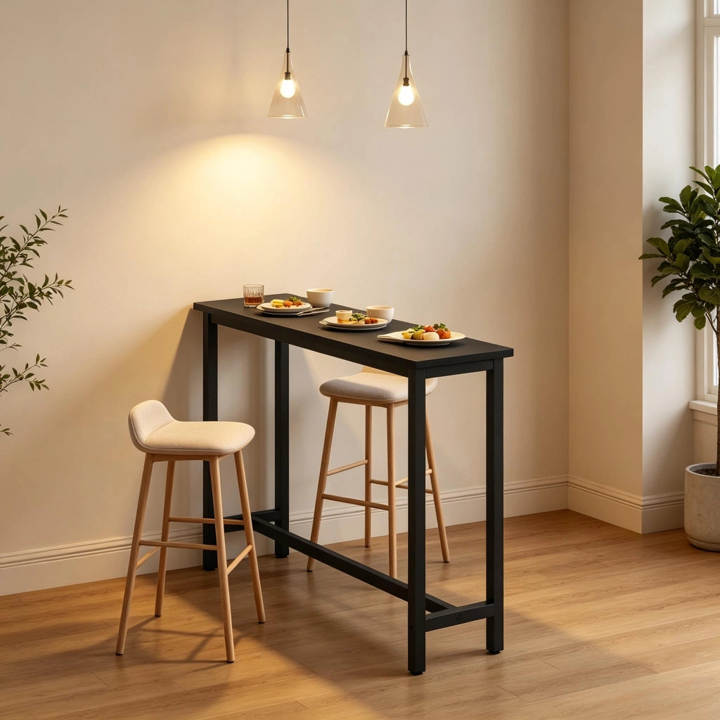 TAVOLO BAR 140x100x40 cm Nero MDF e Metallo