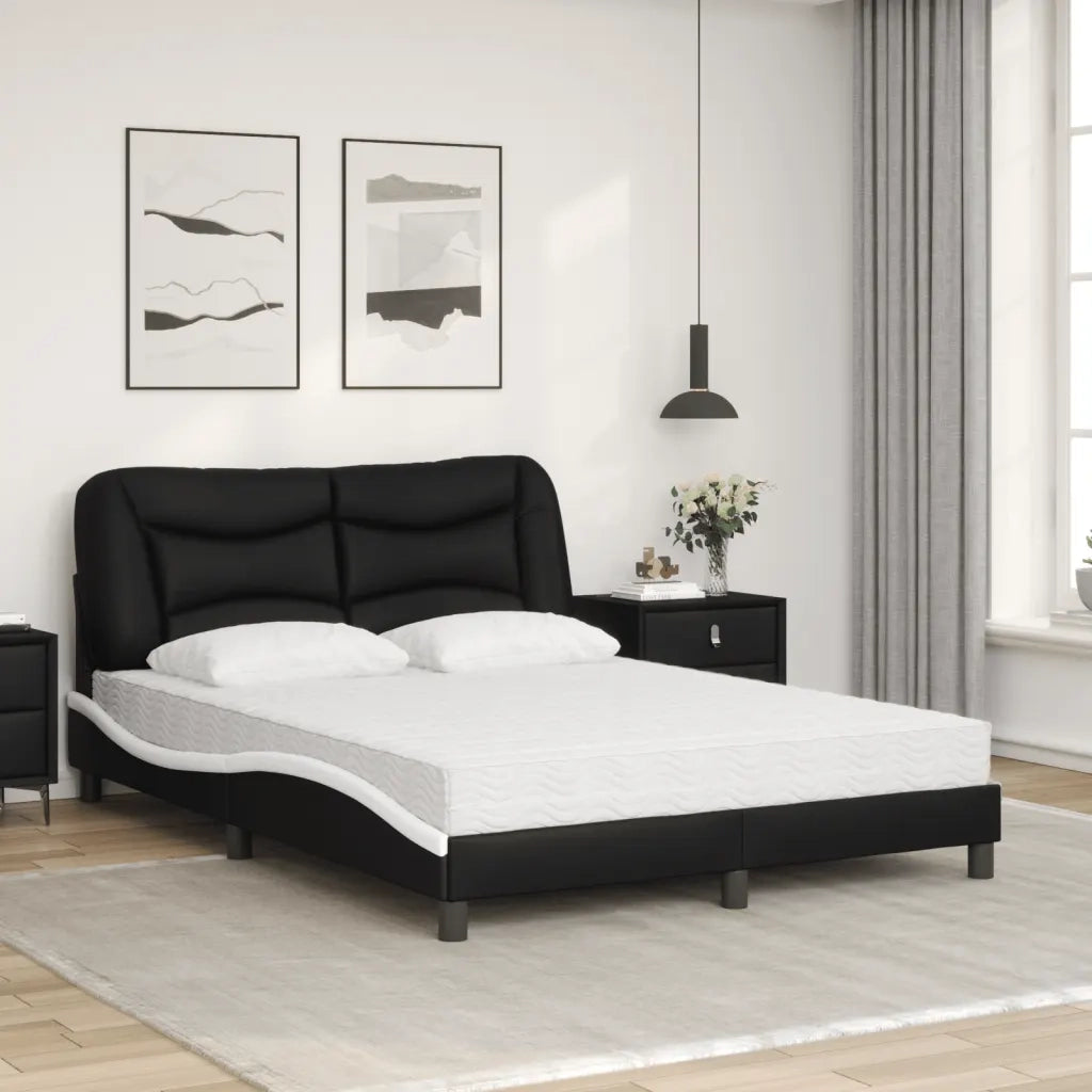 Letto con Materasso Hvar Nero e Bianco 140x200 cm in Similpelle