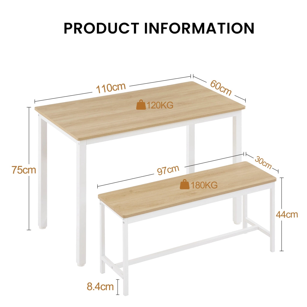 Tavolo da Pranzo con 2 Panche ¨C MINIMAL ¨C Legno Naturale e Bianco