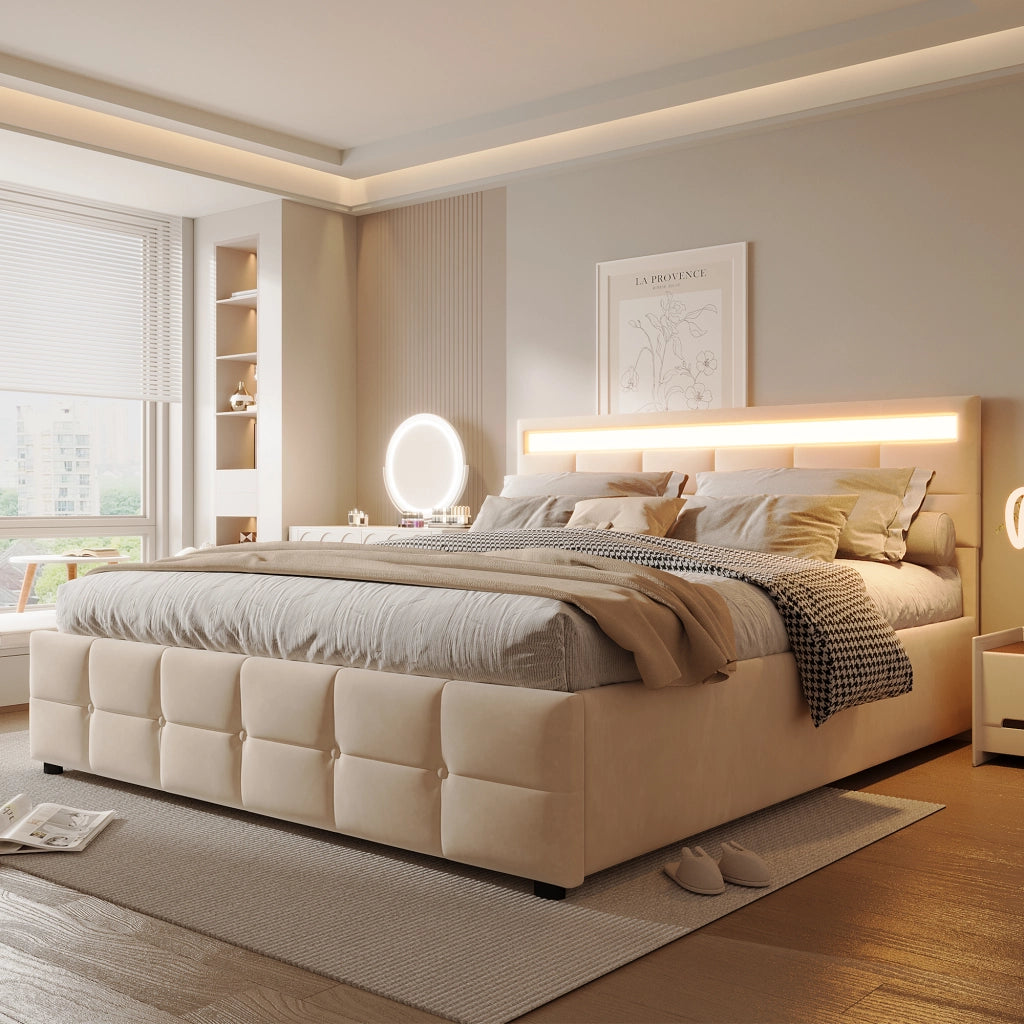 letto imbottito velluto olandese beige 180 x 200 cm