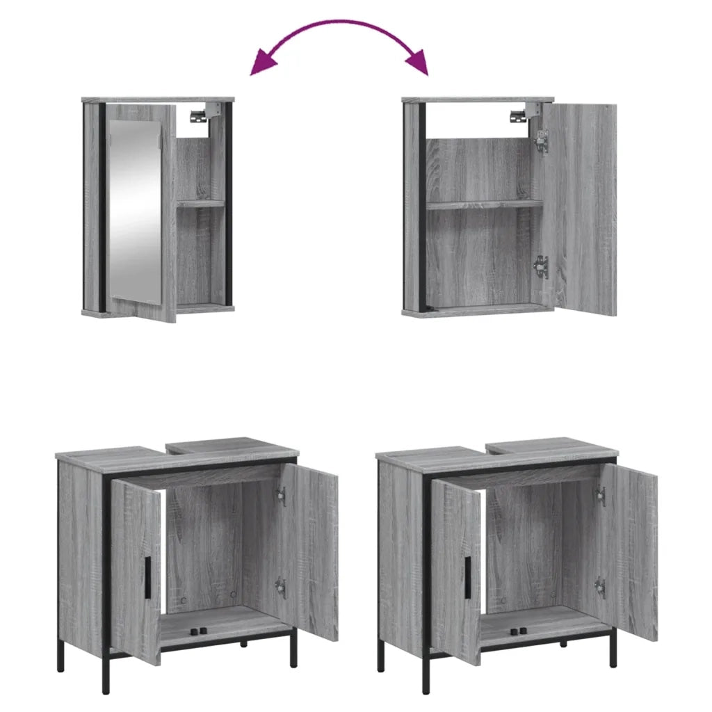 Set Mobili da Bagno | Armadio da bagno 2 pz Grigio Sonoma in Legno Multistrato