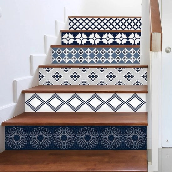 Set di adesivi per piastrelle da 12 - Adesivi acqua-resistenti - Adesivo auto-attacco e staccabile - Per superfici liscie - 100 cm x 18 cm - Blu - Piastrelle