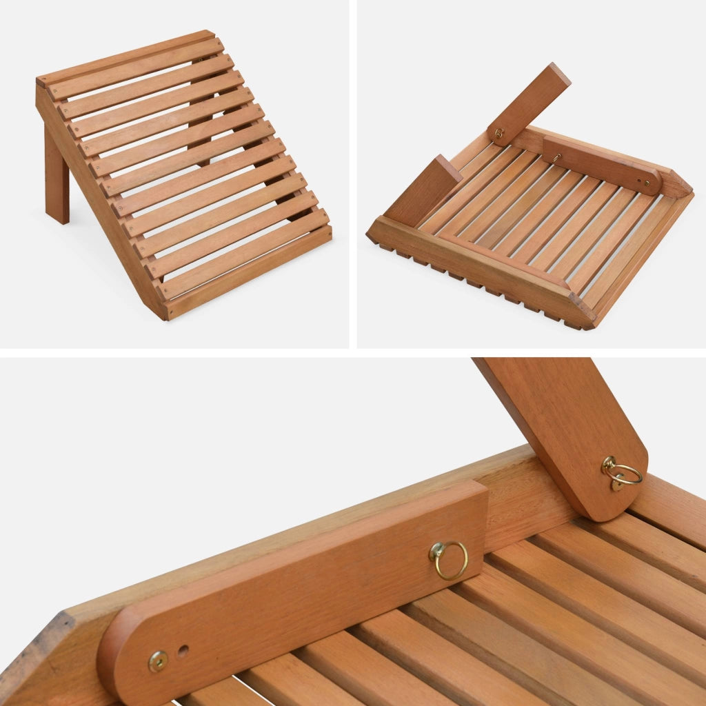 Set 2 poltrone in legno con poggiapiedi, marrone naturale