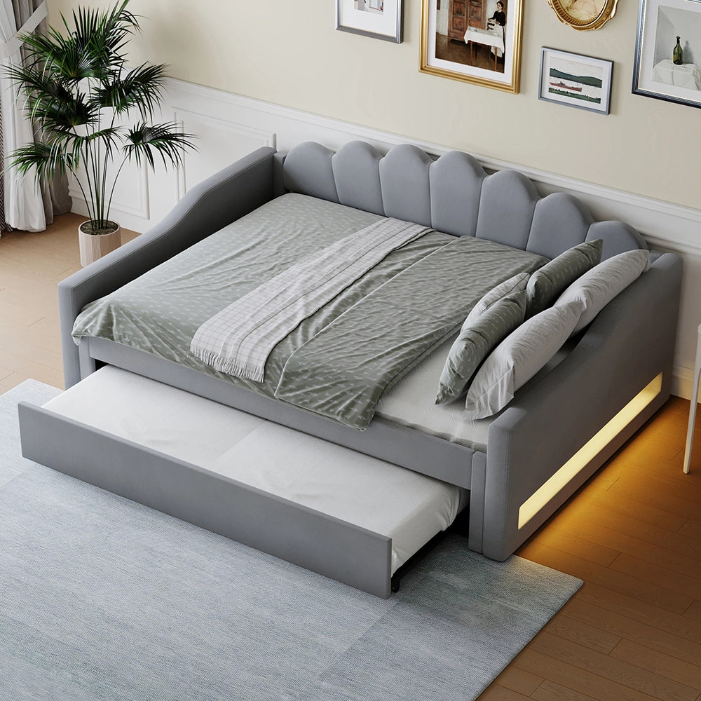 Letto imbottito - Xylo - 140x200cm LED + letto a scomparsa, grigio