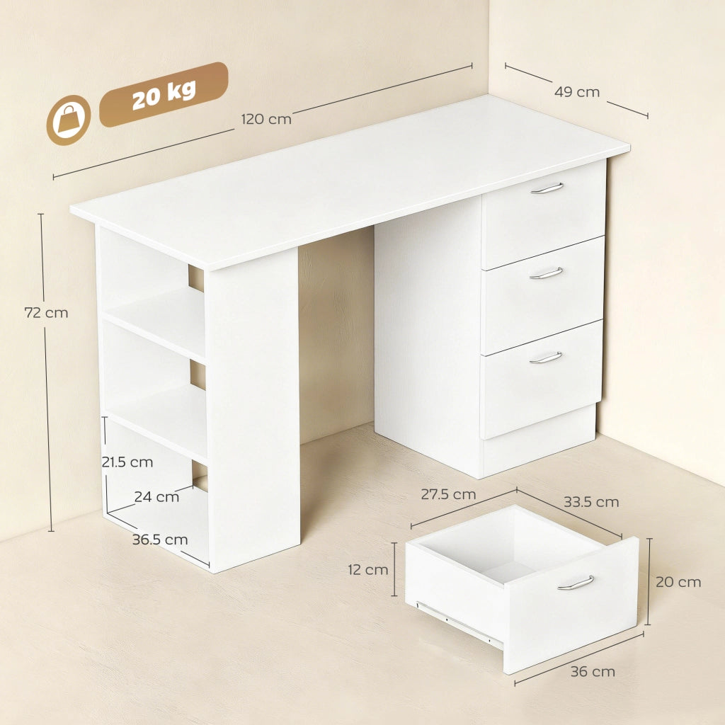 Scrivania per computer con cassetti e ripiani ¨C Xylo ¨C legno bianco 120x49x72cm
