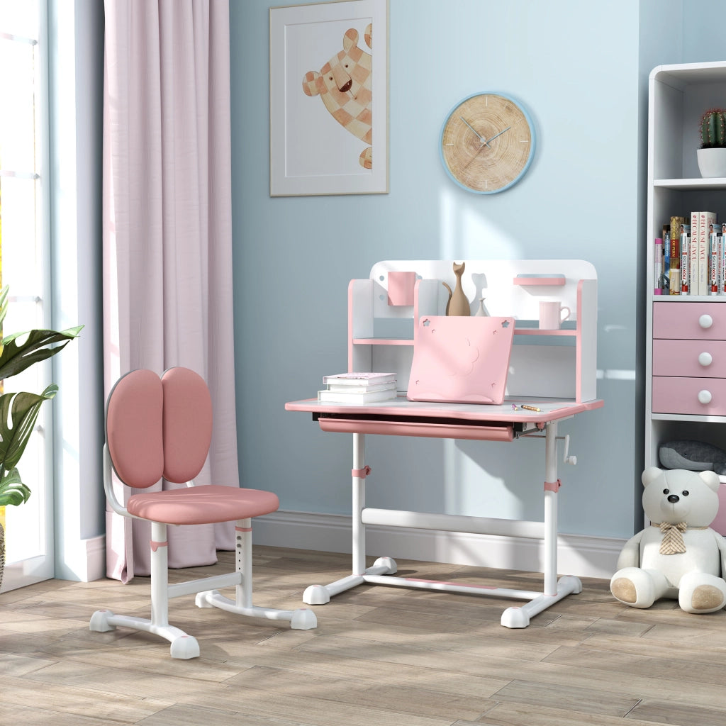 Scrivania Regolabile per Bambini con Sedia, Cassetto e Scaffale ¨C Minimal ¨C Rosa