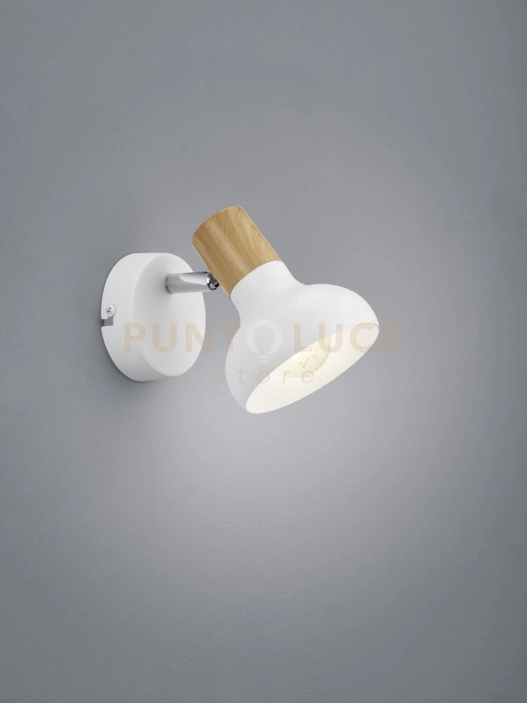 LATIKA SPOT SINGOLO METALLO BIANCO ED EFFETTO LEGNO H. 17,5CM  1 LUCE ATTACCO E14