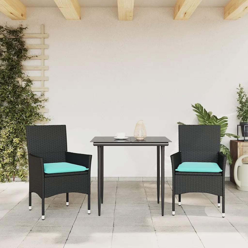 Sedie da Giardino con Cuscini 2 pz Nere in Polyrattan 368118