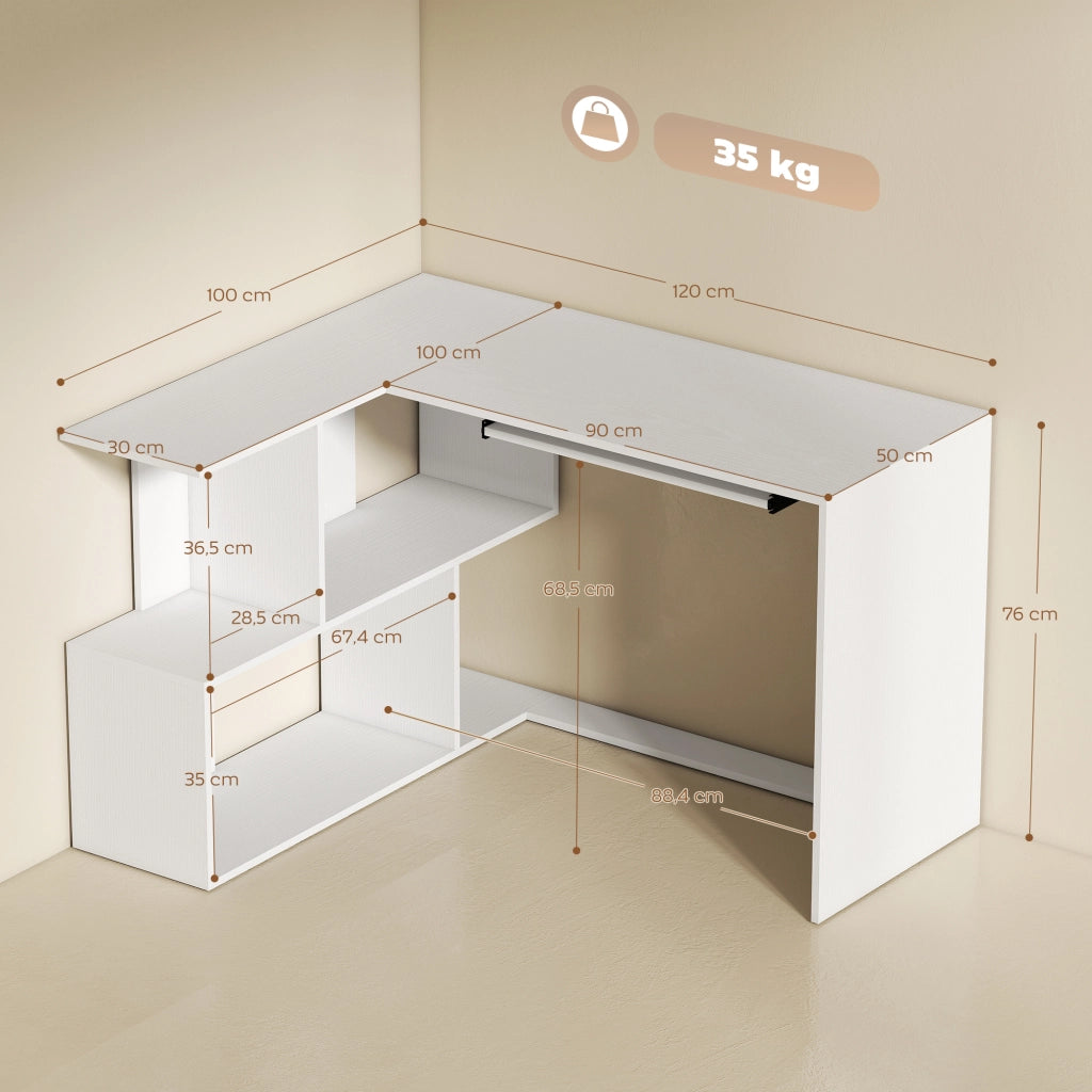 Scrivania angolare con ripiani e cassetto ¨C Minimal ¨C bianco 120x100x76