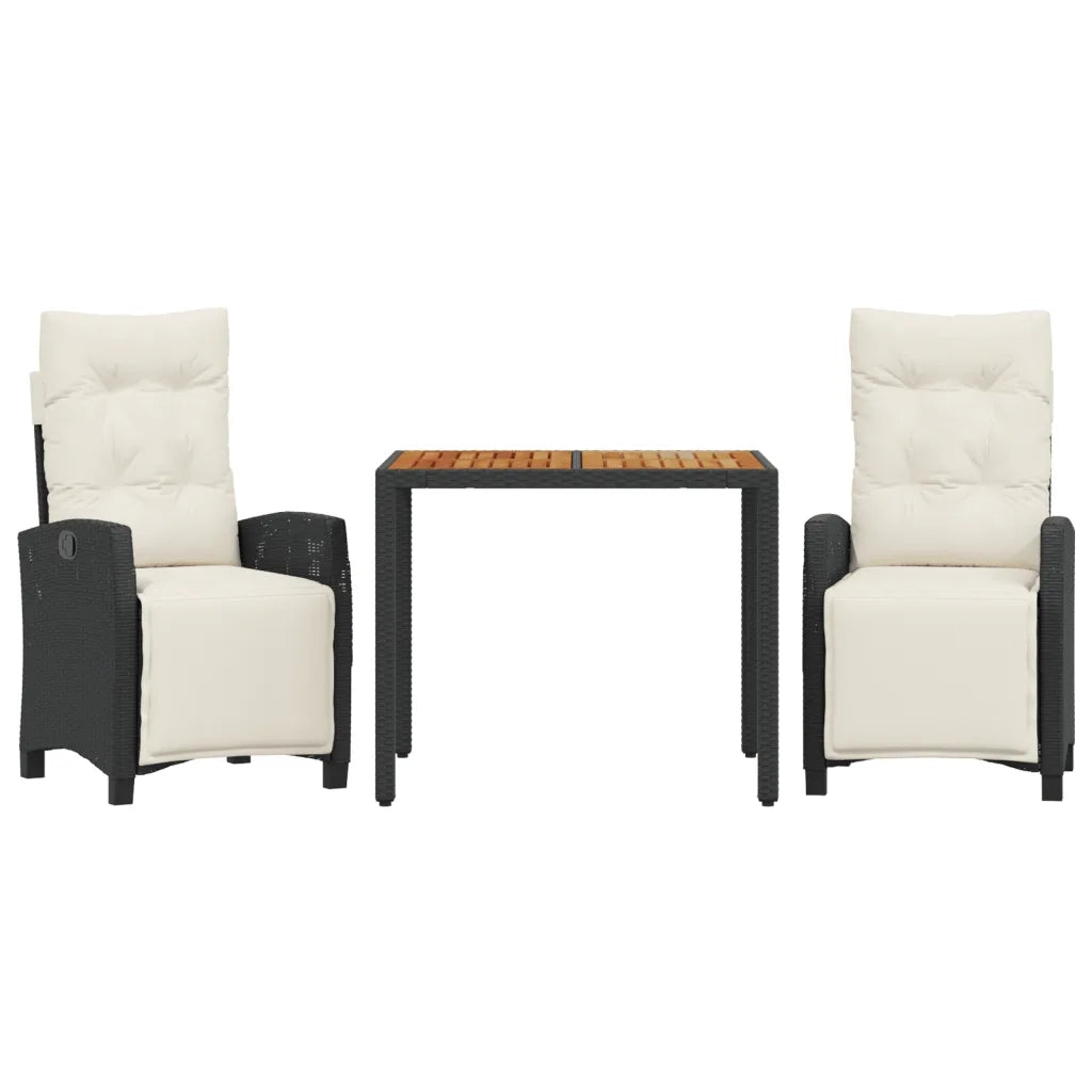 Set da Pranzo da Giardino 3 pz con Cuscini Nero in Polyrattan