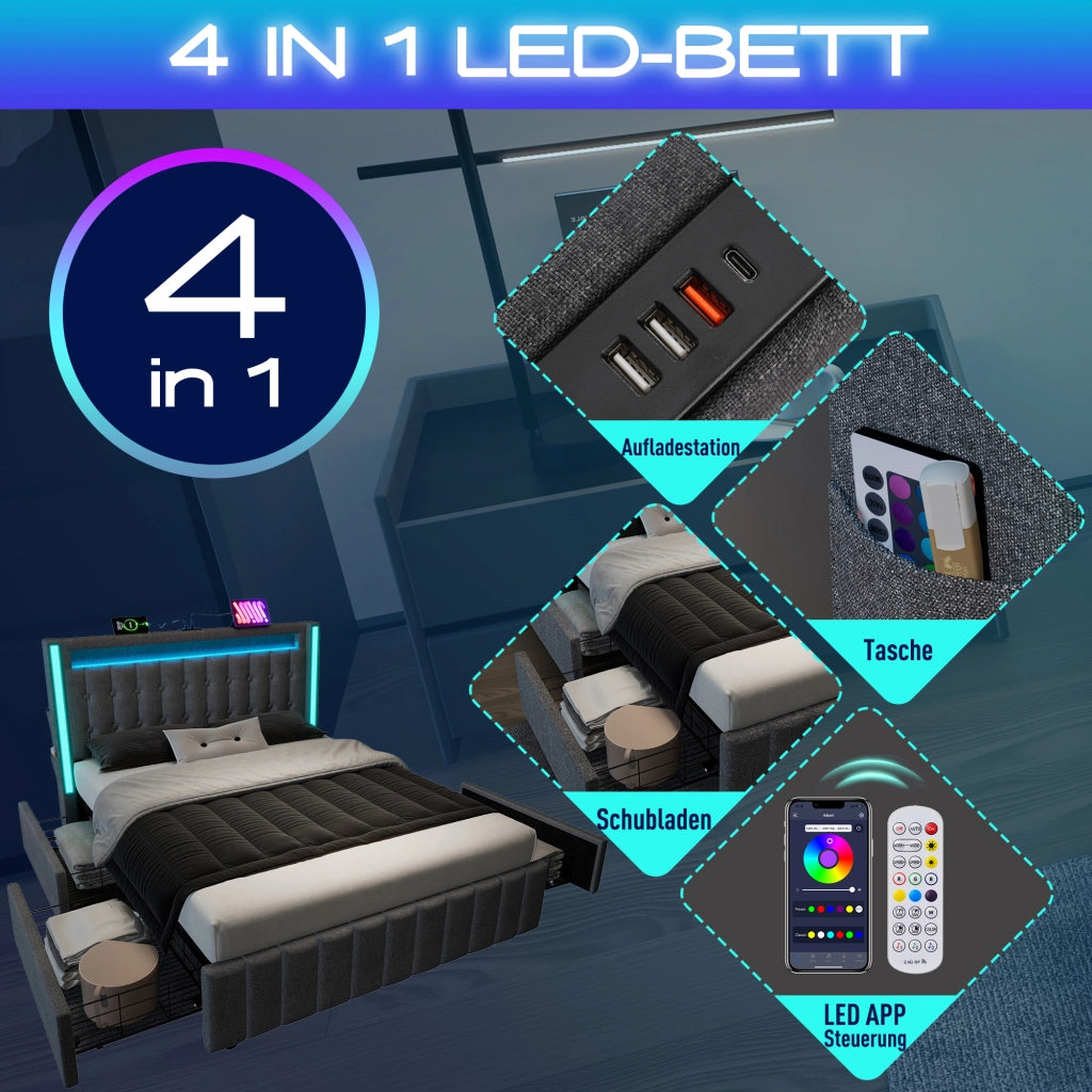 letto imbottito lino grigio 140 x 200 cm