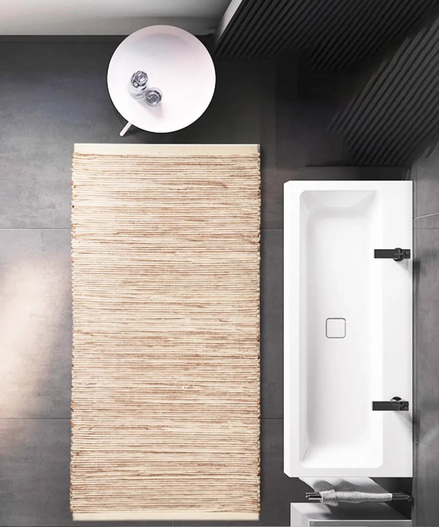 Tappeto NATURAL BEIGE cm.55x140 tinta unita effetto naturale 100% cotone, tappetino bagno stuoia cucina multiuso lavabile in lavatrice