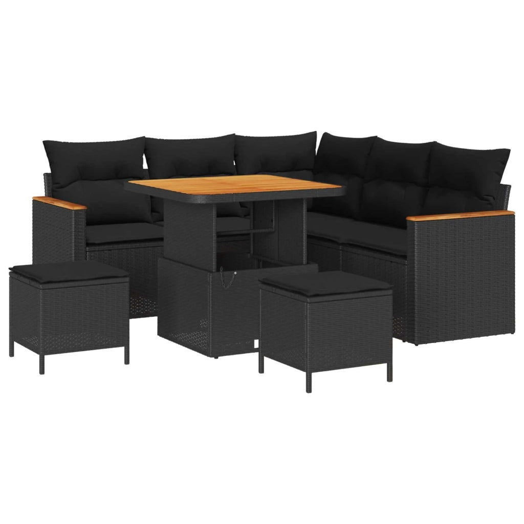 Set Divano da Giardino con cuscino 8 pcs Nero Poly Rattan