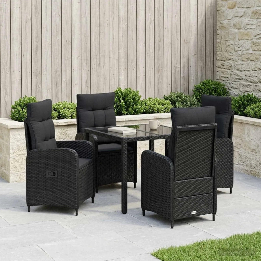 Set da pranzo per esterni 5 pz Nero polyrattan 3422293