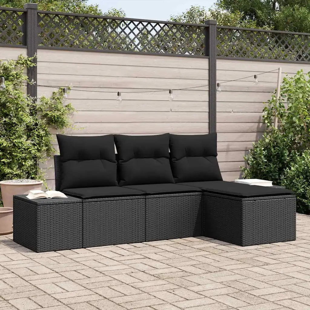 Set Divano da Giardino con cuscino 4 pcs Nero polyrattan 3347013