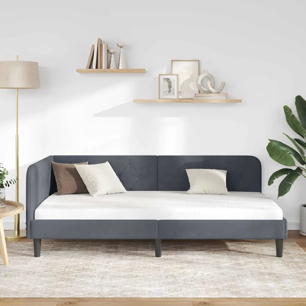 Cornice del letto ad angolo Grigio scuro 90 x 190 cm Velluto