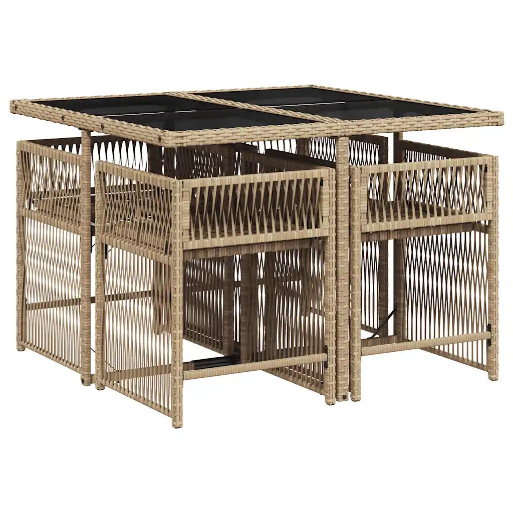 Set da Pranzo da Giardino 5 pz con Cuscini Beige in Polyrattan