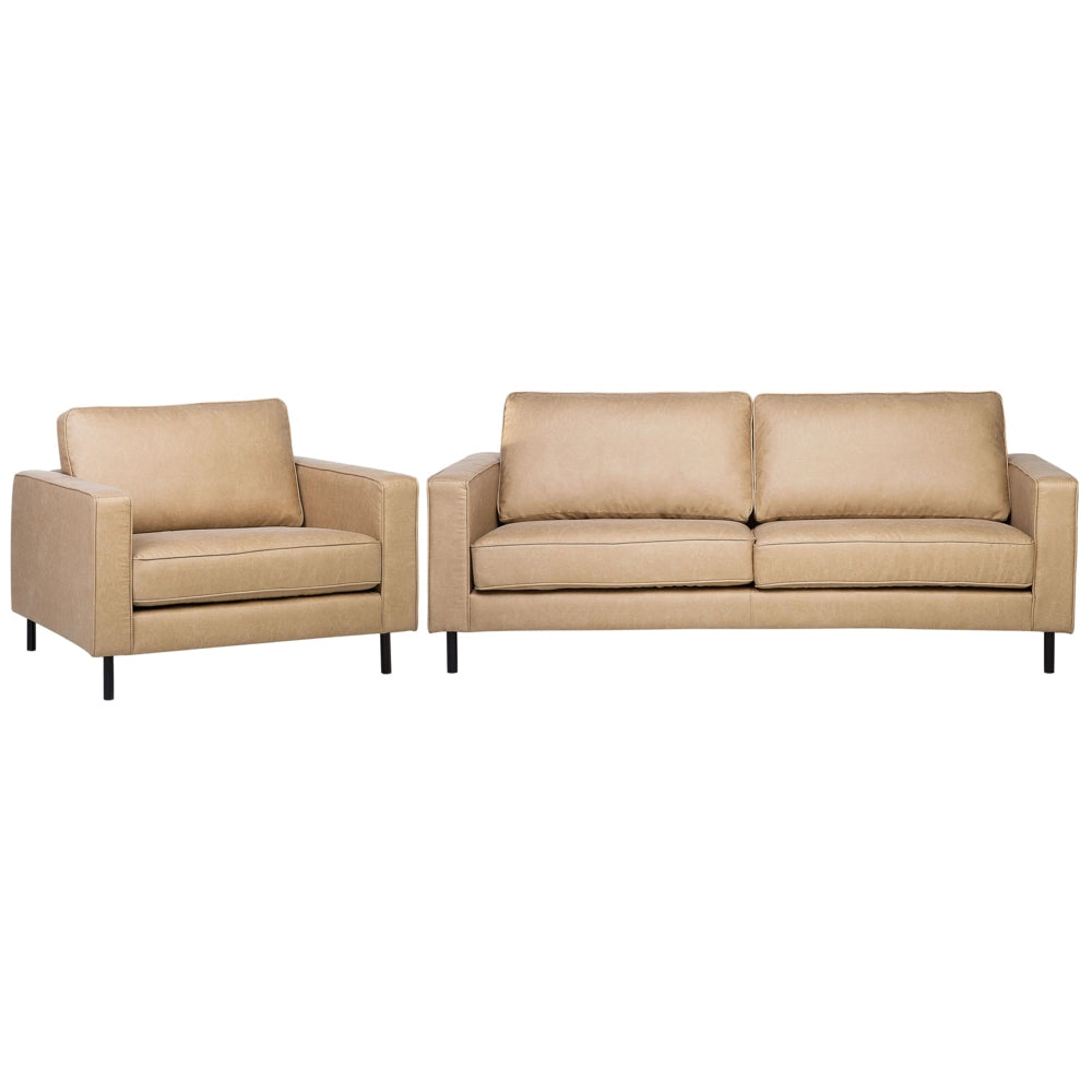 Set Divani Beige Ecopelle Divano 3 Posti Poltrona Minimalista Moderno