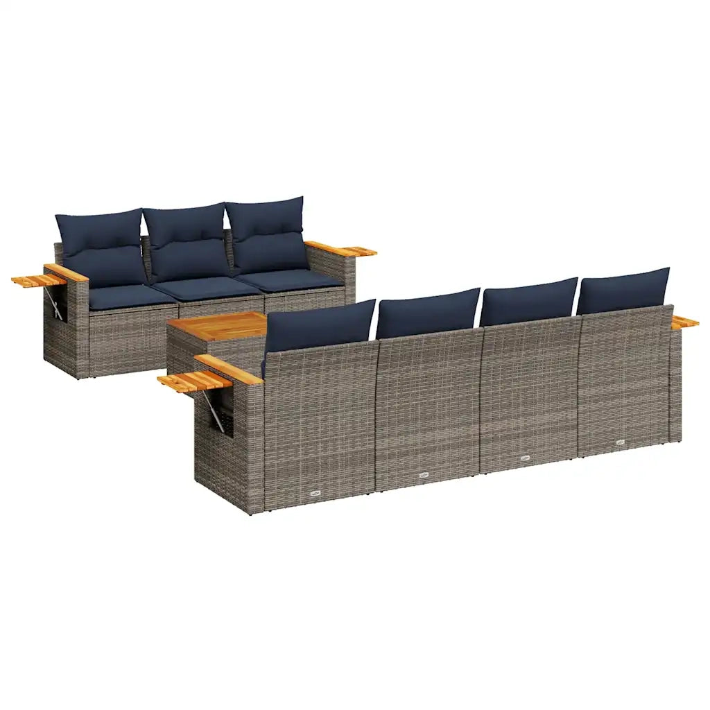 Set Divani da Giardino 8 pz con Cuscini Grigio in Polyrattan