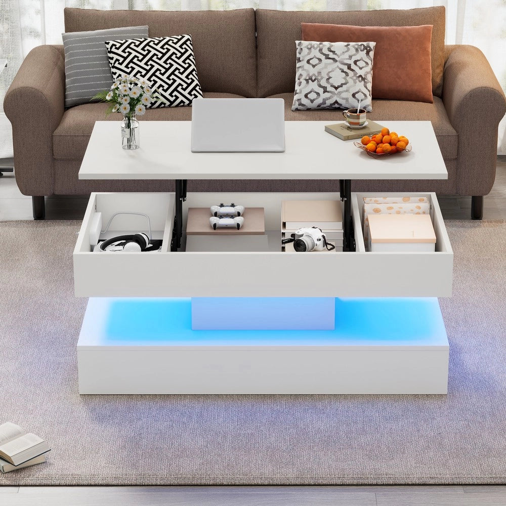 Tavolino da Caff¨¨ con LED e Vano Contenitore ¨C MINIMAL ¨C 100x50x42 cm