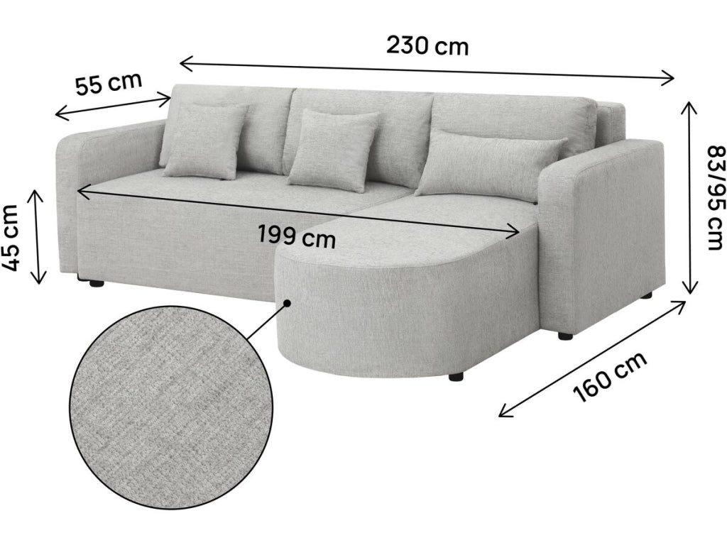 Divano angolare reversibile e trasformabile in tessuto "Charles" - 3 posti - Grigio